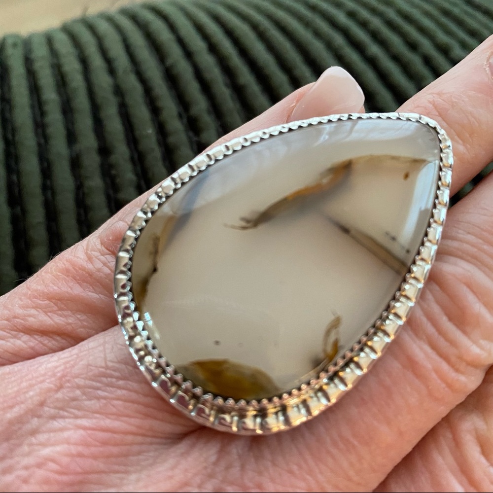CJ Butler Signed Sterling Montana Moss Agate Southwest, Yellowstone, Ring